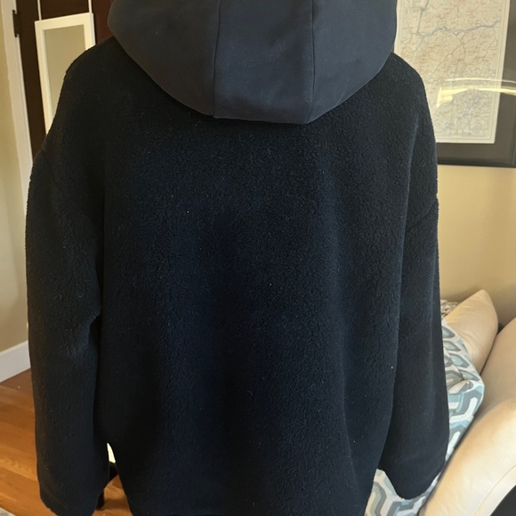 Pangaia Sz. S Unisex Recycled Wool Fleece Half-Zip Hooded Jacket Black - Picture 5 of 12